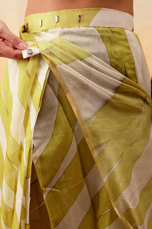 Yellow Striped Print Cotton Blend Ready to Wear Saree