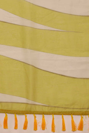 Yellow Striped Print Cotton Blend Ready to Wear Saree