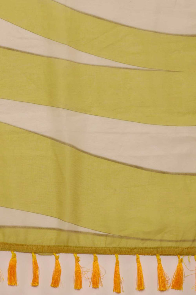 Yellow Striped Print Cotton Blend Ready to Wear Saree