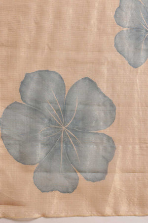 Beige Floral Printed Tissue Silk Ready to Wear Saree
