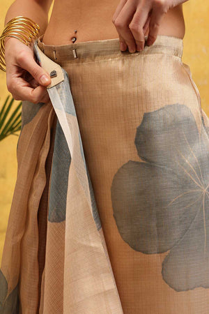 Beige Floral Printed Tissue Silk Ready to Wear Saree