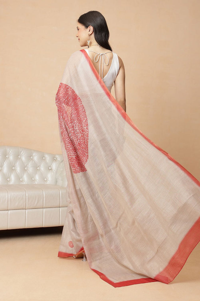 Cream Printed Tissue Saree (SZR-PUSHPA-CR-2443)