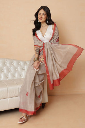 Cream Printed Tissue Saree (SZR-PUSHPA-CR-2443)
