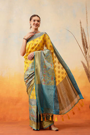Yellow Floral Woven Art Silk Ready to Wear Saree