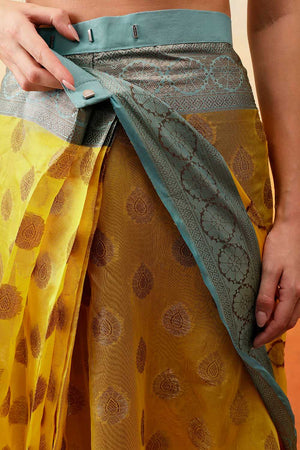 Yellow Floral Woven Art Silk Ready to Wear Saree
