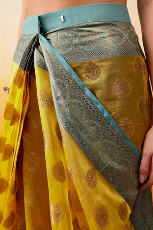 Yellow Floral Woven Art Silk Ready to Wear Saree