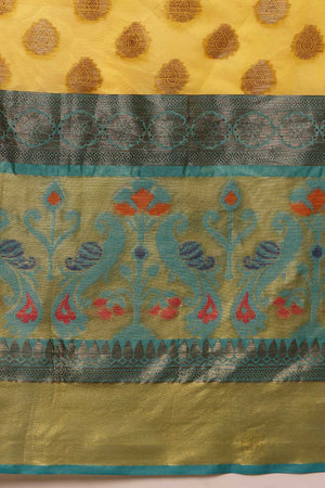 Yellow Floral Woven Art Silk Ready to Wear Saree