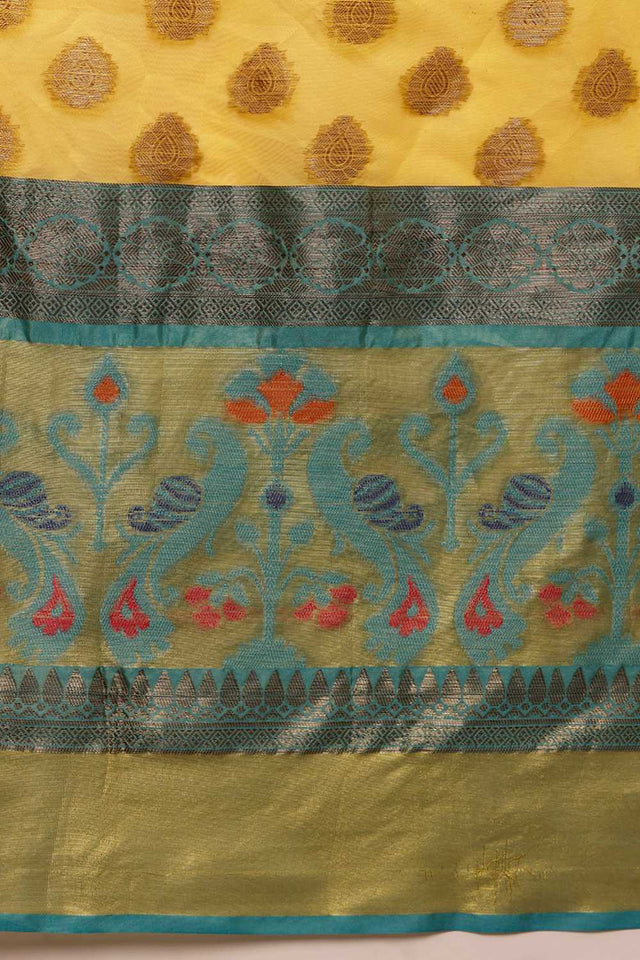 Yellow Floral Woven Art Silk Ready to Wear Saree