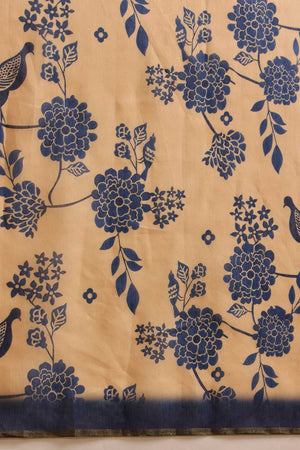 Beige Floral Printed Cotton Blend Ready to Wear Saree