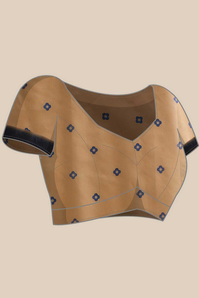 Beige Floral Printed Cotton Blend Ready to Wear Saree