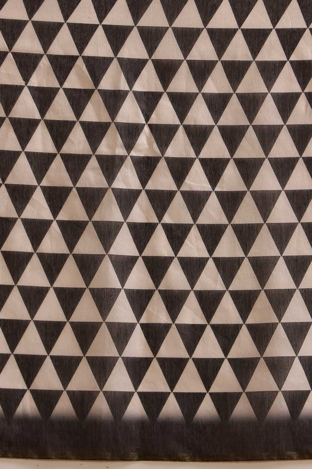 White Abstract Printed Cotton Blend Ready to Wear Saree