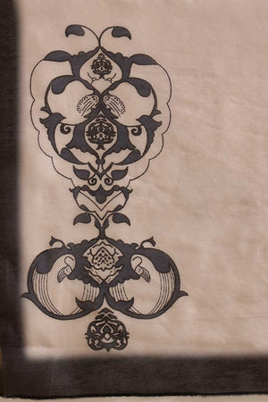 White Abstract Printed Cotton Blend Ready to Wear Saree