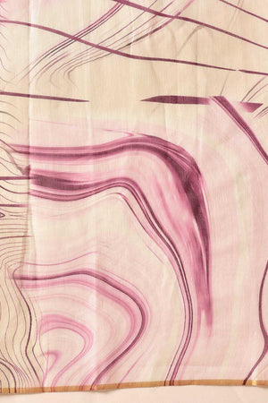 White Abstract Printed Cotton Blend Ready to Wear Saree