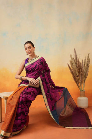 Violet Striped Woven Cotton Ready to Wear Saree