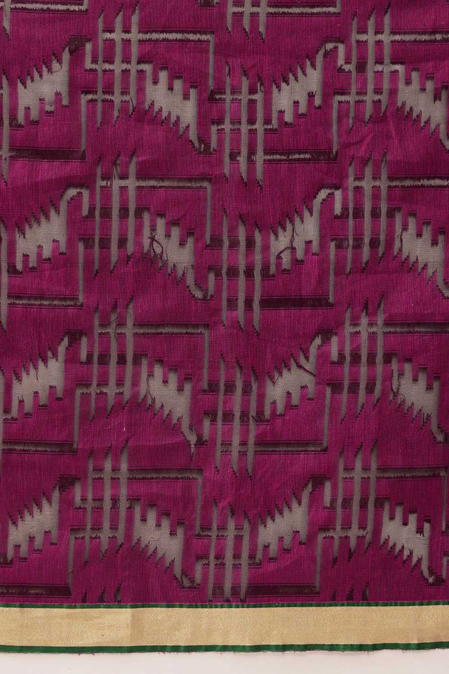 Violet Striped Woven Cotton Ready to Wear Saree