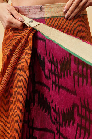 Violet Striped Woven Cotton Ready to Wear Saree