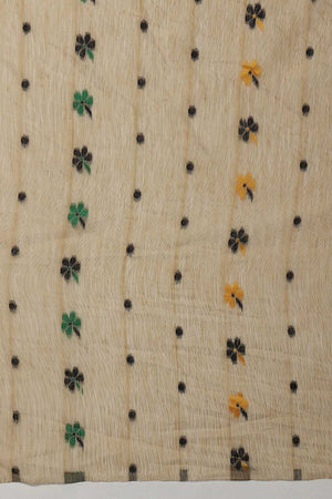 Cream Floral Woven Cotton Ready to Wear Saree