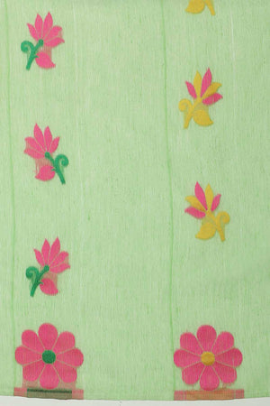 Green Floral Woven Cotton Ready to Wear Saree