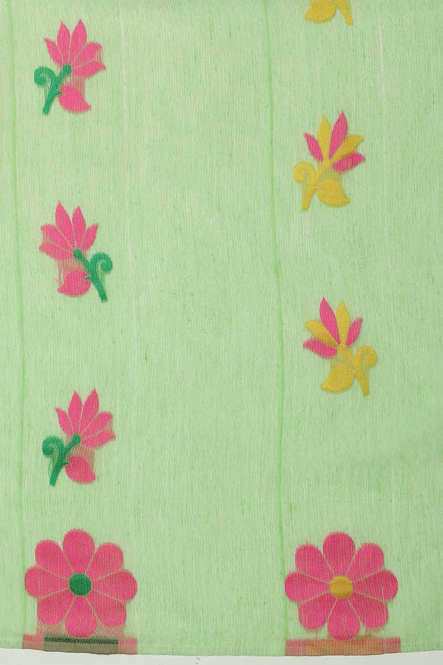 Green Floral Woven Cotton Ready to Wear Saree