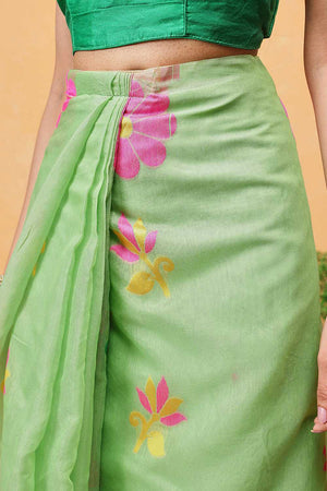 Green Floral Woven Cotton Ready to Wear Saree