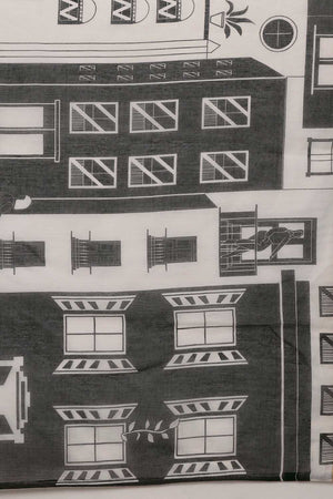 White Abstract Printed Cotton Blend Ready to Wear Saree