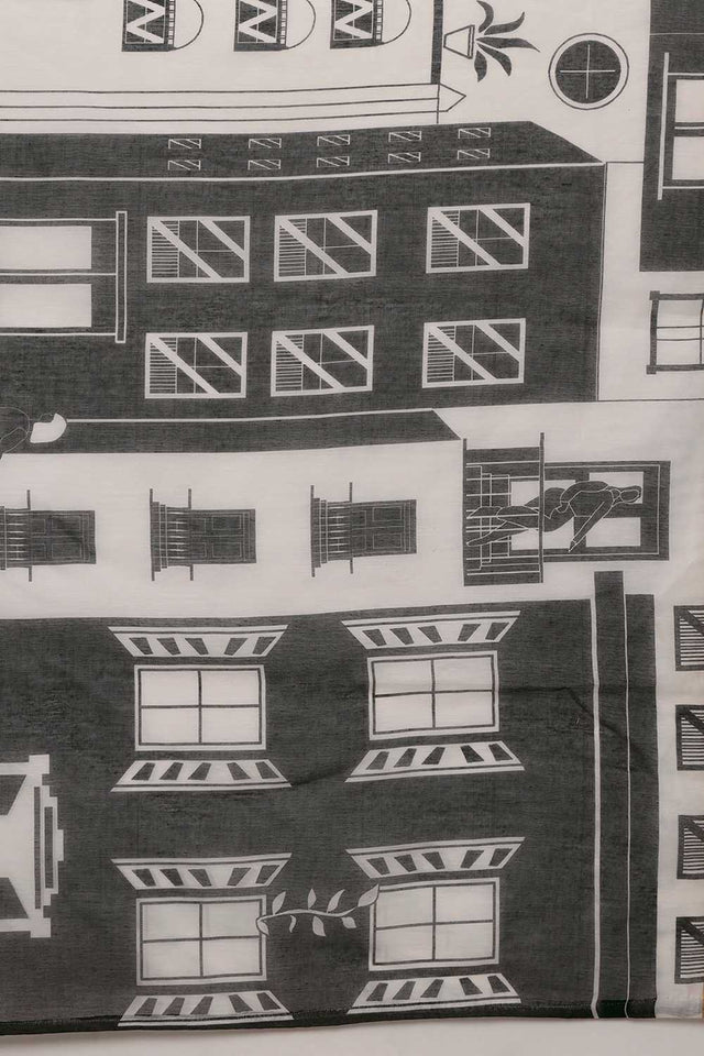 White Abstract Printed Cotton Blend Ready to Wear Saree