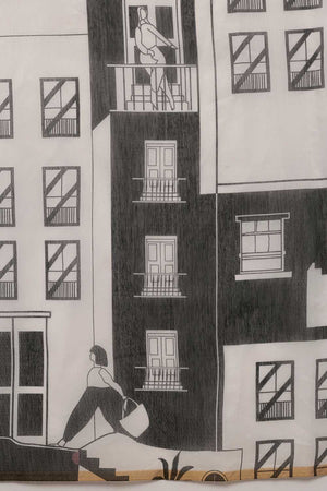 White Abstract Printed Cotton Blend Ready to Wear Saree