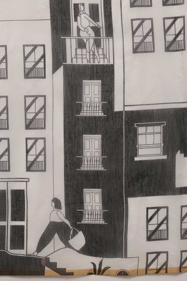 White Abstract Printed Cotton Blend Ready to Wear Saree