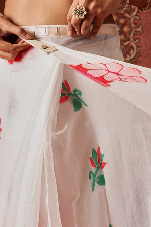 White Woven Cotton Blend Ready to Wear Saree