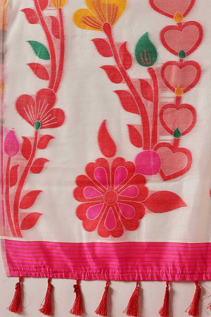 White Woven Cotton Blend Ready to Wear Saree