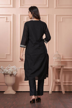 Black Embroidered Cotton Kurti Pant Set
