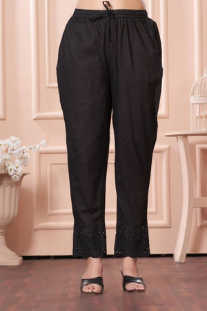 Black Embroidered Cotton Kurti Pant Set