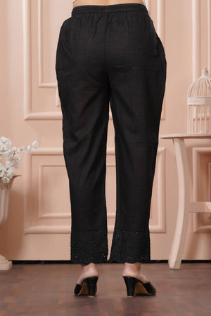 Black Embroidered Cotton Kurti Pant Set