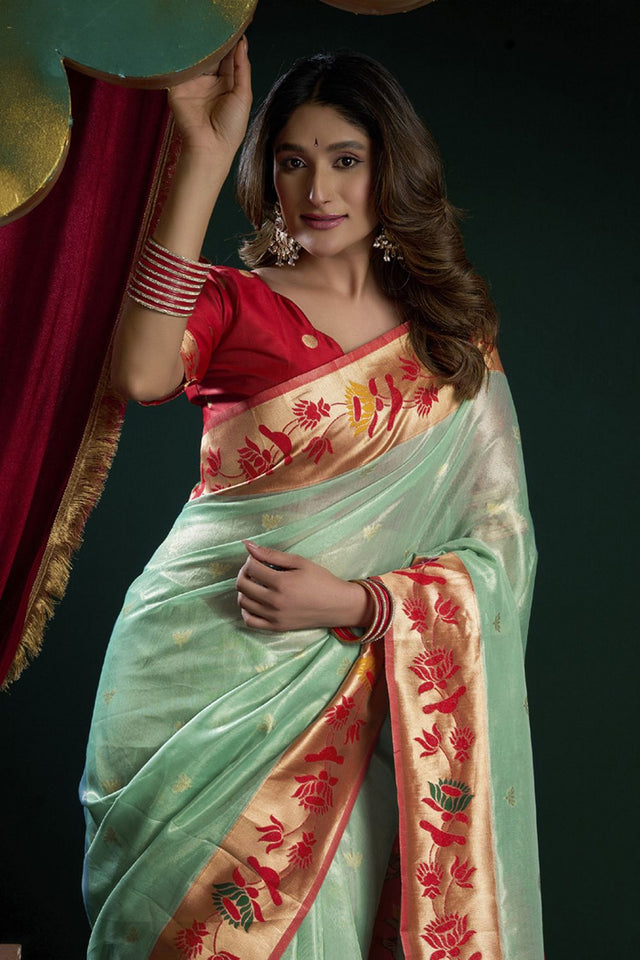 Turquoise Paithani Woven Tissue Saree (Seerat-3402)
