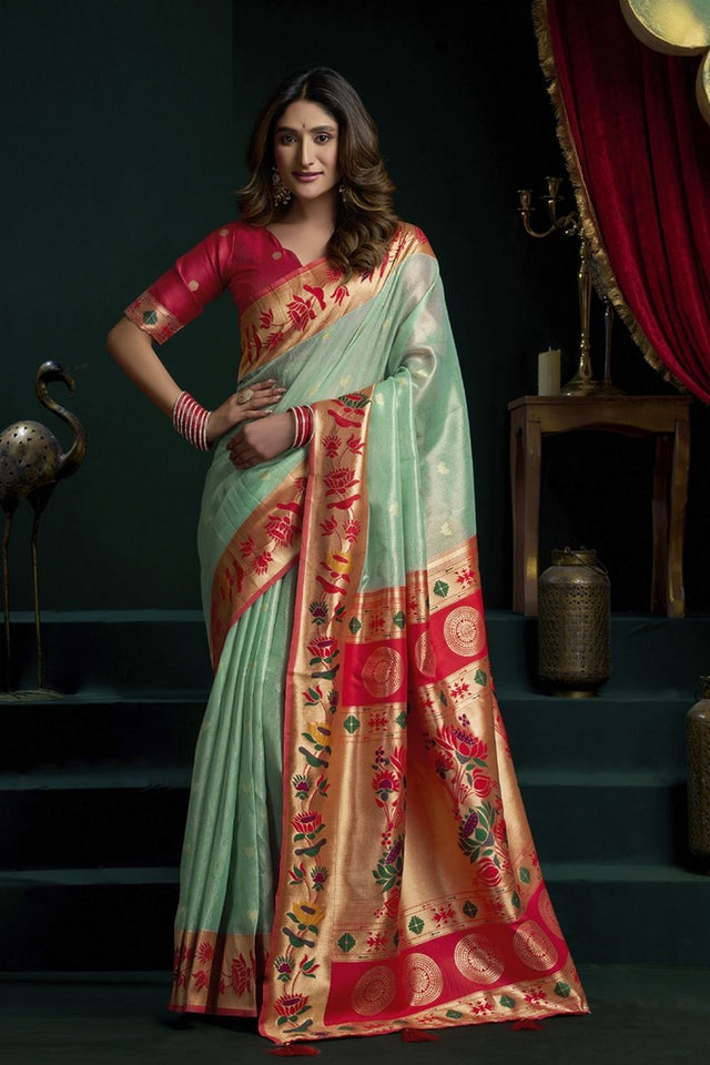 Turquoise Paithani Woven Tissue Saree (Seerat-3402)