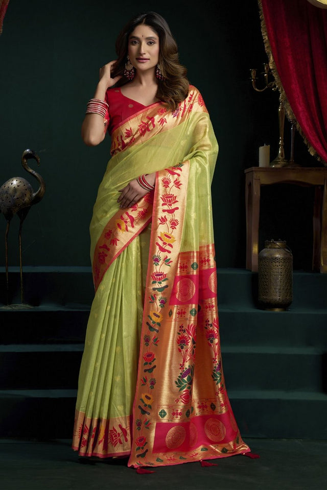 Dark Green Paithani Woven Tissue Saree (Seerat-3404)