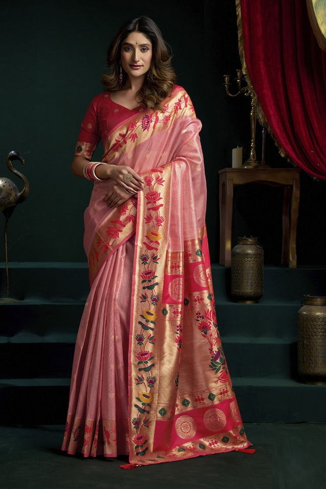 Peach Paithani Woven Tissue Saree (Seerat-3405)