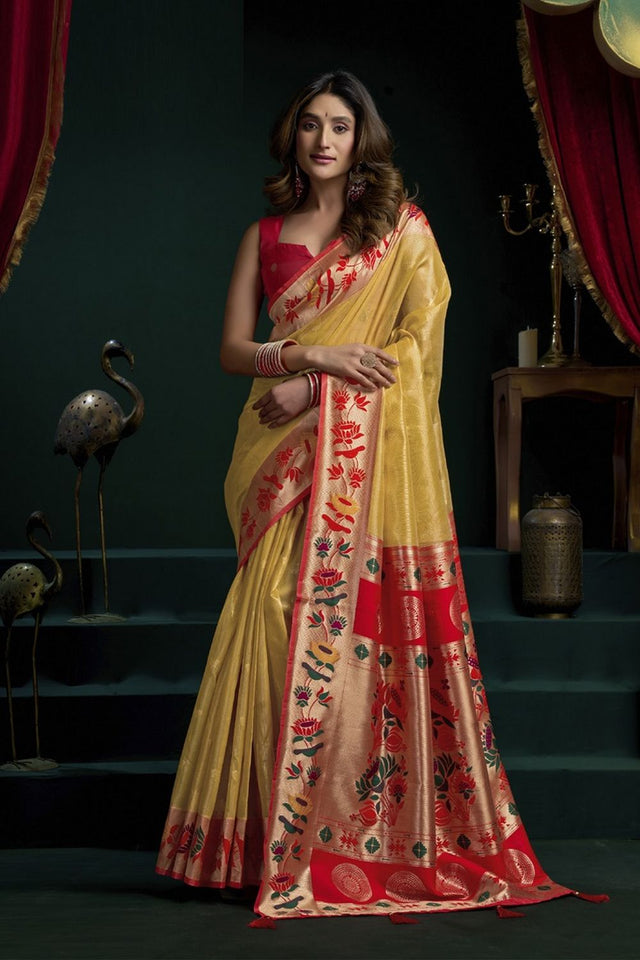 Yellow Paithani Woven Tissue Saree (Seerat-3406)