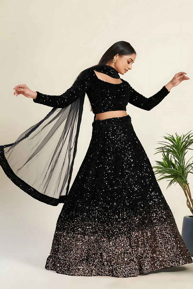 Black Sequins Velvet Lehenga