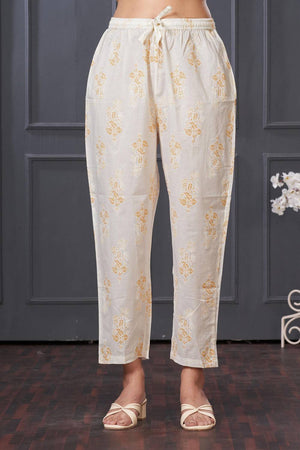 Yellow Floral Printed Cotton Kurti Pant Set