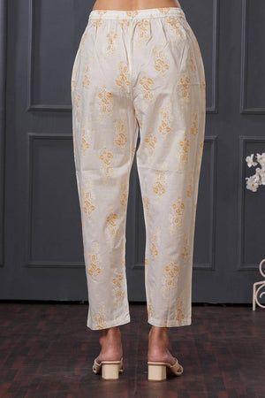 Yellow Floral Printed Cotton Kurti Pant Set