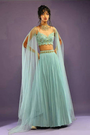Blue Sequin Georgette Lehenga