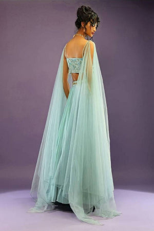 Blue Sequin Georgette Lehenga