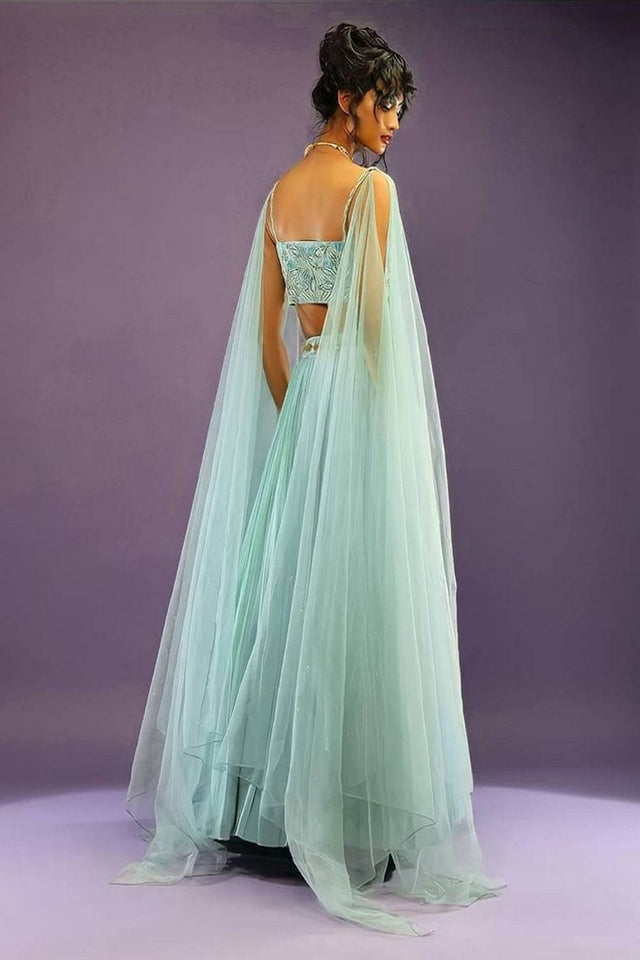 Blue Sequin Georgette Lehenga