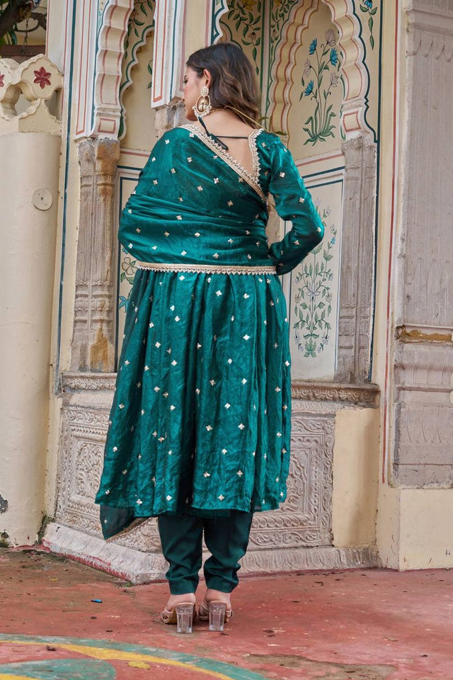 Green Embroidered Silk Anarkali Suit (Sp-69-Emerald Green)