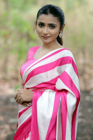 Pink Printed Satin Saree