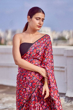 Black Printed Satin Saree (Sudha-104)