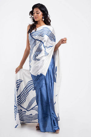 Light Blue Floral Printed Satin Saree