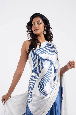 Light Blue Floral Printed Satin Saree