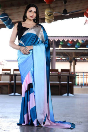 Multi Color Printed Satin Saree
